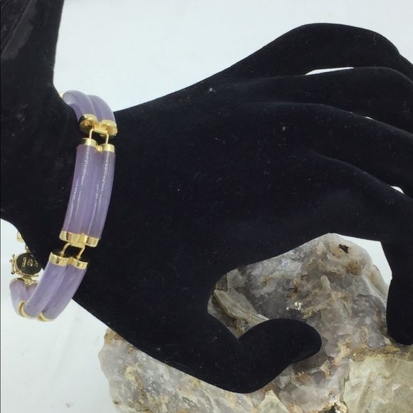 14K Gold Lavender Jade Chinese Char. Bracelet 6.75